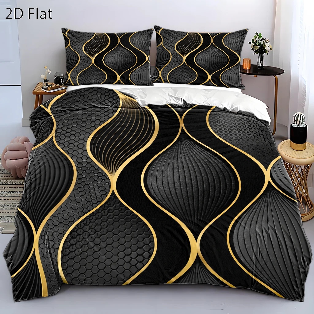 Luxury Skincare Aesthetic - 3Pc Luxury Black and Gold Ripple